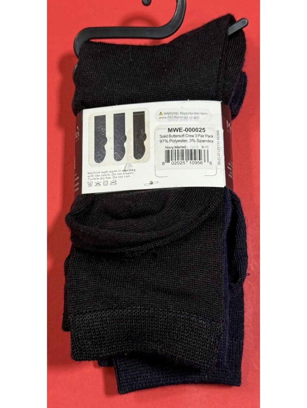 MeMoi Buttersoft Crew Socks Womens Socks Navy Marled 3 Pack Size 9 - 11  NEW